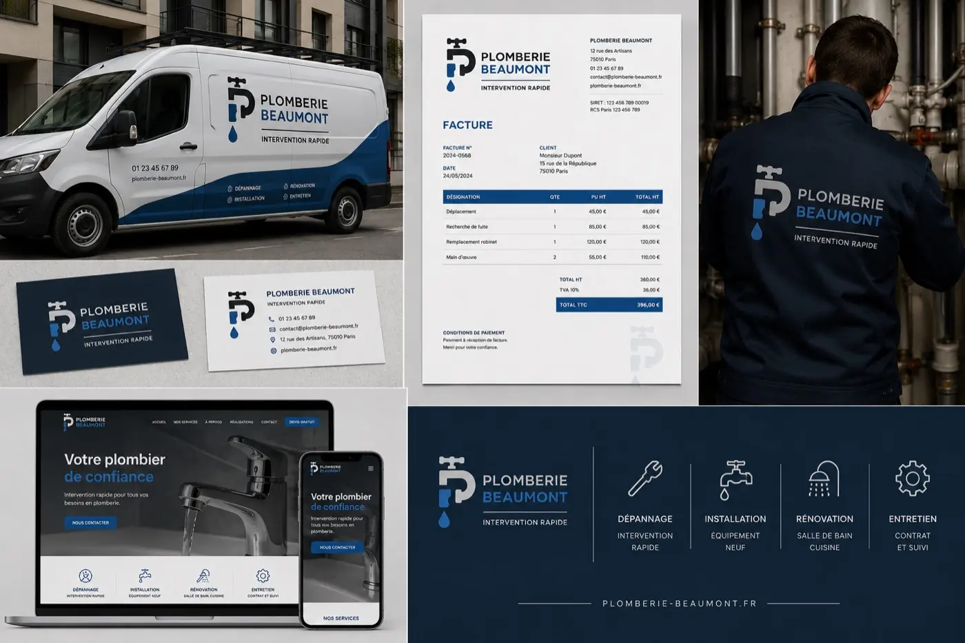 Plomberie Beaumont, Artisan, identité et supports commerciaux